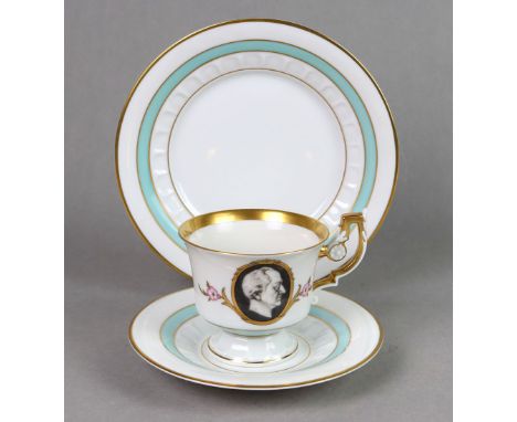 Goethe Kaffeegedeck Porzellan mit unterglasurgrüner Manufakturmarke Heinrich &amp; Co. in Selb 1932, dreiteiliges Kaffeegedec