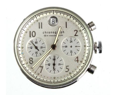 Chronograph *Opel* rundes Gehäuse mit Edelstahlboden, bez. *Präzisionslaufwerk 50 m wasserdicht sowie Opel*, helles Ziffernbl
