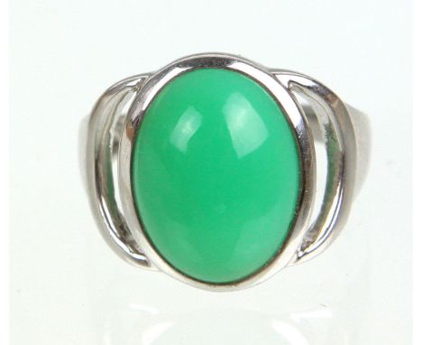 Design Chrysopras Ring Silber 925, signiert La Luna Design von der Schmuck-Designerin Kerstin Michaelsen, ca. 6,2 Gramm, quer