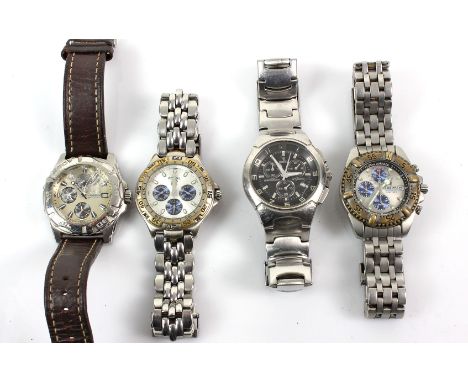 4 Chronograph Herren Armbanduhren in verschiedenen Ausführungen, dabei 3 *Festina* sowie eine *Fossil*, Uhrwerke laufen nicht