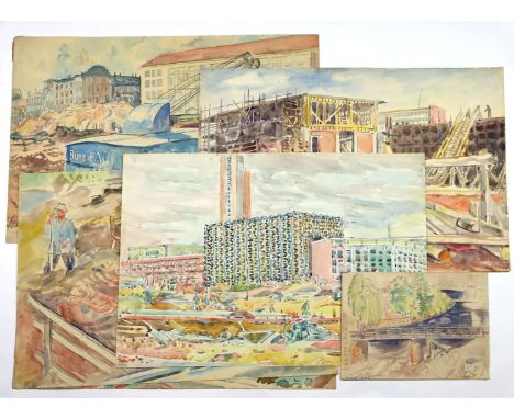 6 Blätter Chemnitz Aufbau - Bonitz, Kurt Aquarelle auf Papier, ein Blatt signiert K. Bonitz sowie monogrammiert, die anderen 