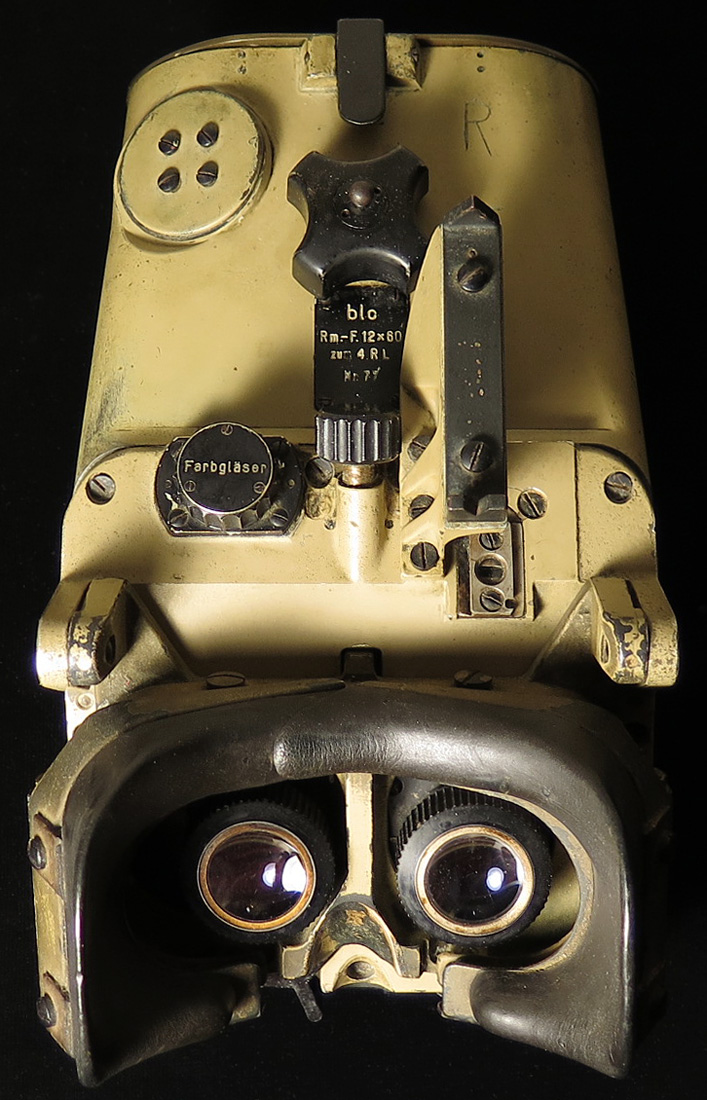 German WW2 gun sight, marked 'blc Rm.F. 12x60 zum 4 R L Nr 77', and '238770'. Rare