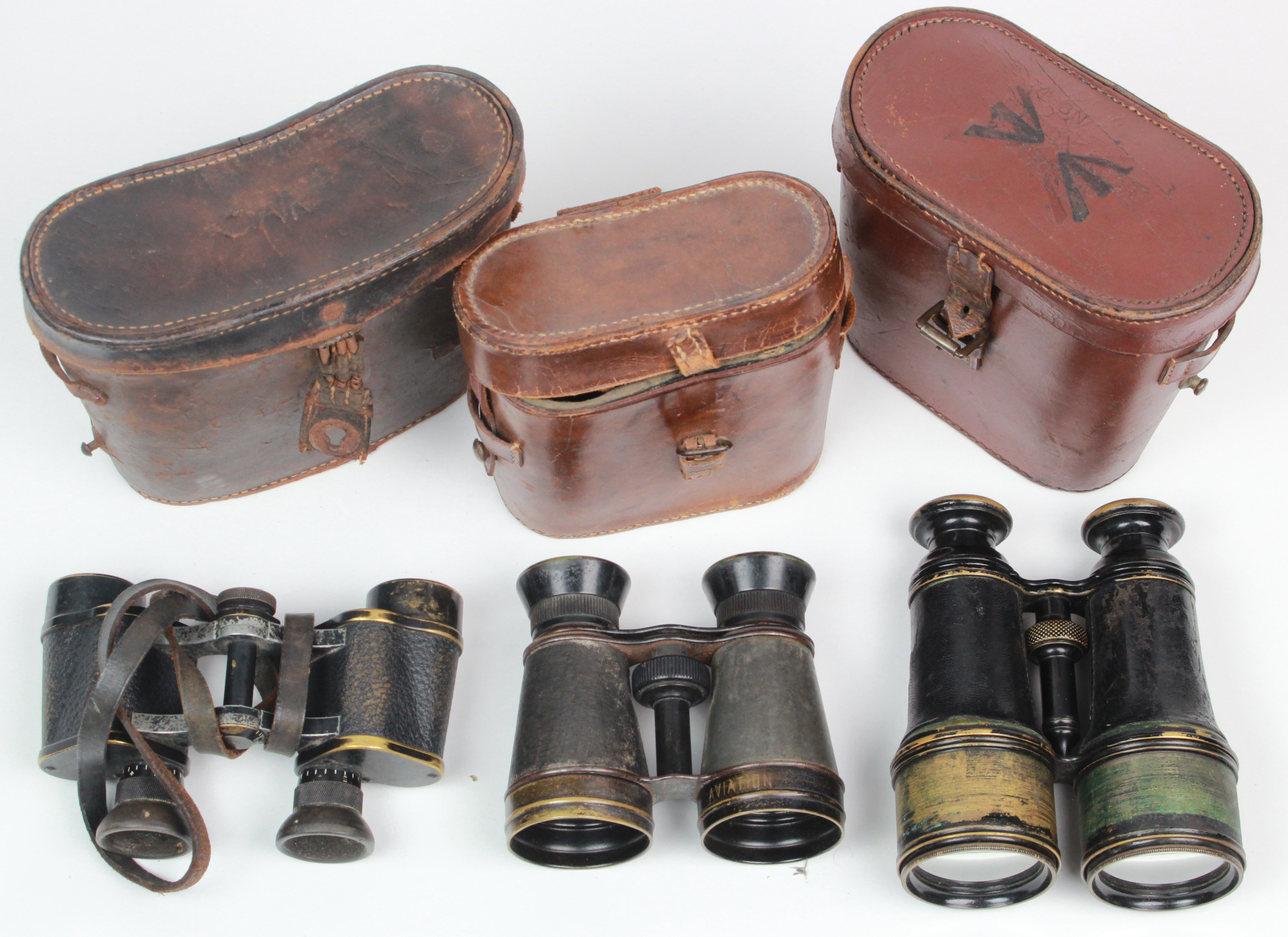 Binoculars including cased pair of WW1 marked to the 4th Bn Middlesex