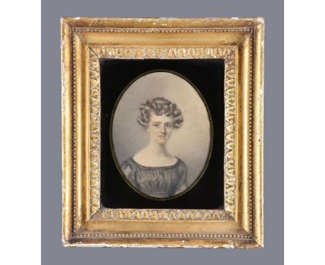 English School (early 19th century)   Portrait of Frances Maria Edgeworth, 1825   Charcoal, oval, in a Verre Églomisé frame  