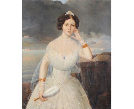 Neapolitan School (19th century) Portrait of a Lady with Vesuvius in the Background   Oil on canvas 99 x 81cm (38¾ x 31¾ in.)