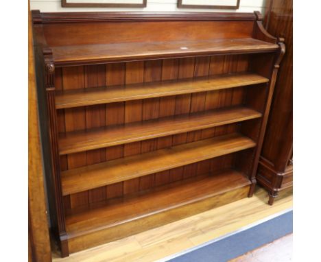 A late 19th century walnut Aesthetic Movement open five shelf bookcase, W.166cm