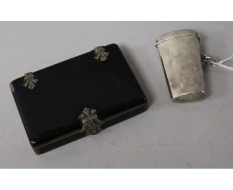 A 1920's silver, black enamel and marcasite set cigarette case and an earlier silver box.