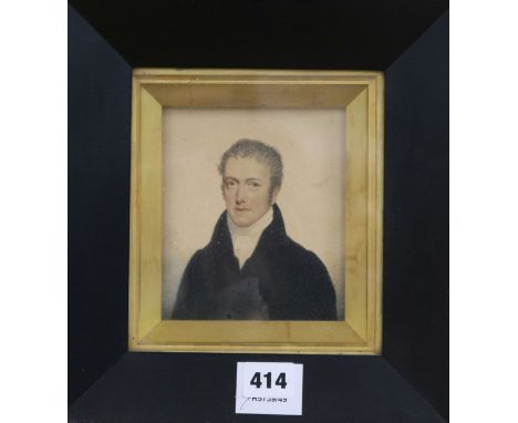 19th century English School, watercolour, Portrait of a gentleman, 13 x 11cm