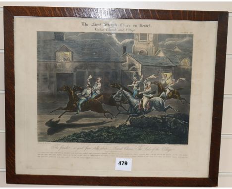 Harris after Alken, a set of four coloured aquatints, 'The First Steeple Chase on Record', overall 38 x 47cm