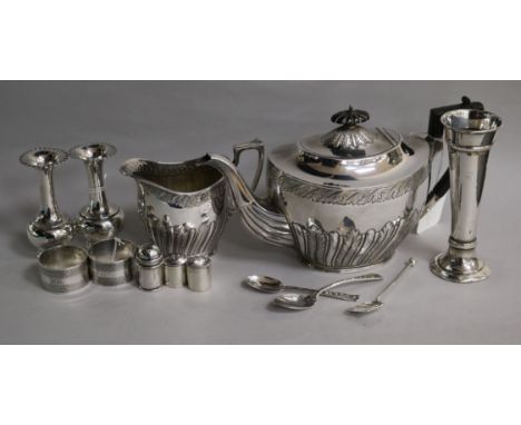 A pair of Victorian silver cylindrical counter boxes and sundry silver and plated items, including a pair of silver napkin ri