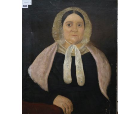 Early 19th century English School, oil on canvas, portrait of a lady, 61 x 51cm. unframed.