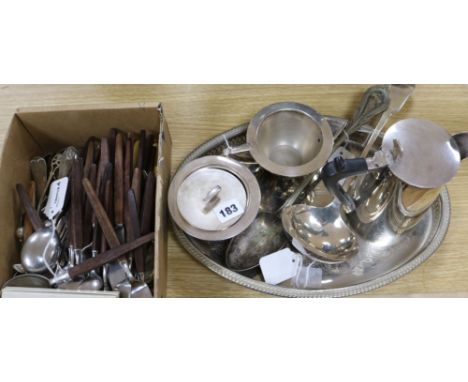 A vintage Tias Eckhoff for Lundhofte, Denmark, hardwood and stainless steel part service of flatware, sundry other plated fla