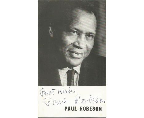 Paul Robeson autographed photo. Rare 6x4 black and white portrait photograph signed by Paul Robeson (1898 - 1976). Robeson wa