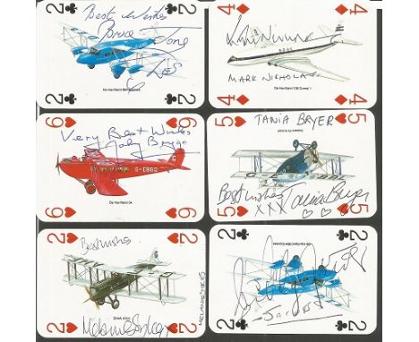 Collection of signed playing cards including Bruce Jones 2 of Clubs, Johnny Briggs 6 of Hearts, Mark Nicholas 4 of Diamonds, 