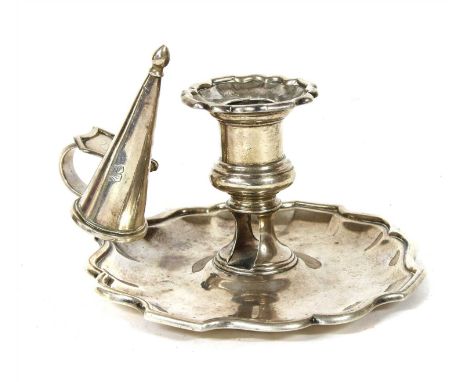 A George III silver chamber stick, London 1793, with matched snuffer, 17cm wide