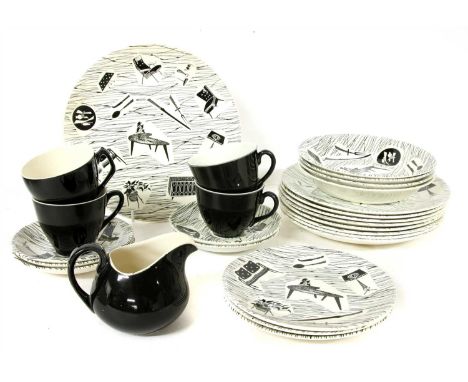 A collection of Ridgway Homemaker dinner wares, together with a brass Corinthian column oil lamp and another similar smaller 