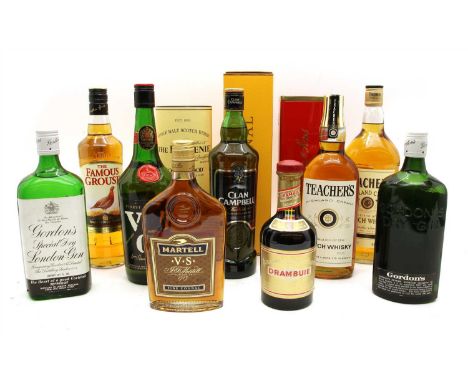 Assorted whisky, gin and spirits, including The Balvenie, twelve bottles in total