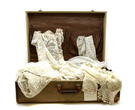 A large collection of antique and vintage lace and textiles etc, to include Victorian and later lace jackets and tops, table 