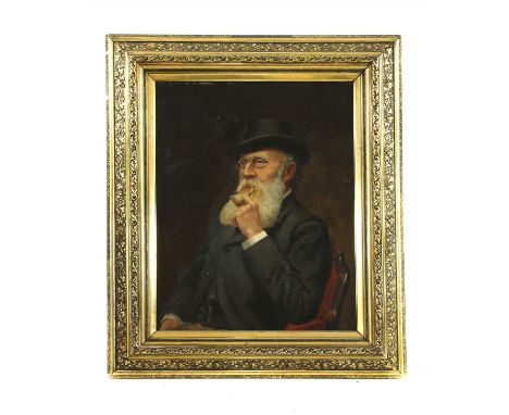 Henri Dereine (?) PORTRAIT OF A GENTLEMAN, SEATED HALF LENGTH, SMOKING A PIPE Signed and dated '94 l.r., oil on canvas 85.5 x
