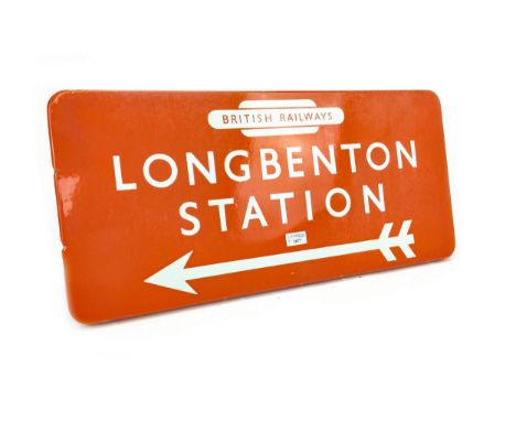 NORTH EASTERN RAILWAYS OBLONG POINTER SIGN - LONGBENTON STATION, single sided, with British Railways logo, Longbenton Station