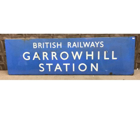 SCOTTISH RAILWAYS LARGE RUNNING IN ENAMEL SIGN - GARROWHILL STATION, single sided, inscribed ‘BRITISH RAILWAYS - GARROWHILL S
