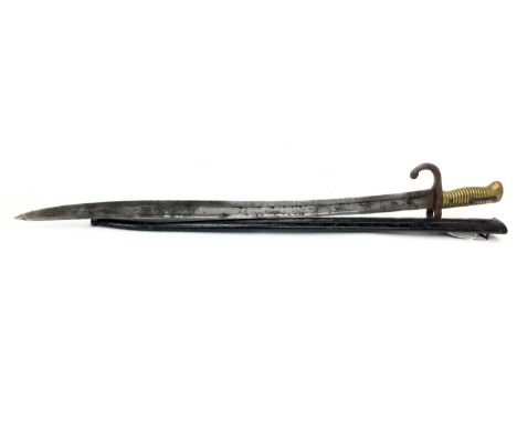 LATE 19TH CENTURY FRENCH SWORD BAYONET,with scabbard, 72cm long overall