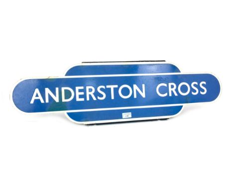 SCOTTISH RAILWAYS ENAMEL TOTEM - ANDERSTON CROSS, single sided, white lettering on a powder blue ground, 25cm x 91cm Andersto