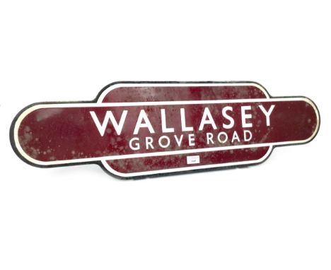 MIDLAND RAILWAYS ENAMEL TOTEM - WALLASEY (Grove Road), single sided, white lettering on a burgundy ground, 26cm x 92cm.  Wall