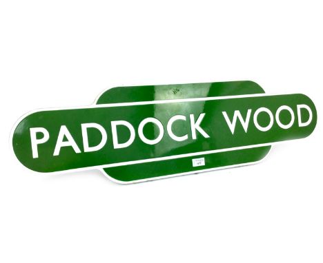 SOUTHERN RAILWAYS ENAMEL TOTEM - PADDOCK WOOD, single sided, white lettering on a green ground, 26cm x 93cm  Paddock Wood sta