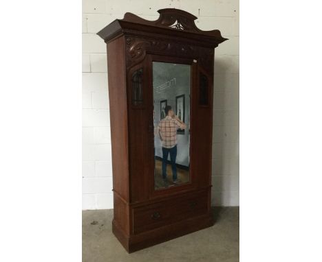 LATE VICTORIAN WALNUT TWO PIECE BEDROOM SUITE, of Arts &amp; Crafts design, comprising single mirror door wardrobe, with moul