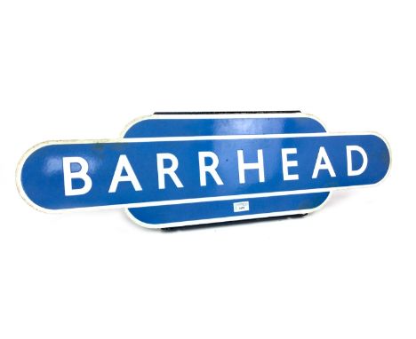 SCOTTISH RAILWAYS ENAMEL TOTEM - BARRHEAD, single sided, white lettering on a powder blue ground, 25cm x 91cm Barrhead is a s