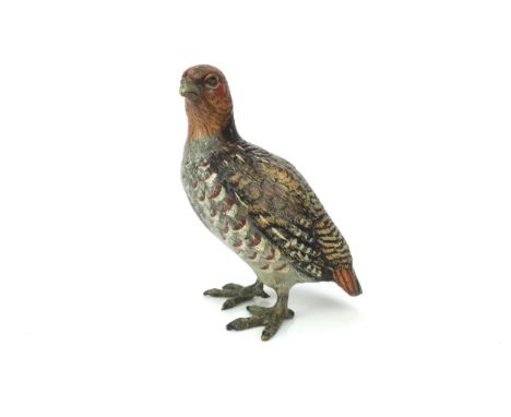 AUSTRIAN COLD PAINTED BRONZE FIGURE OF A PARTRIDGE, modelled standing, 8.5cm high
