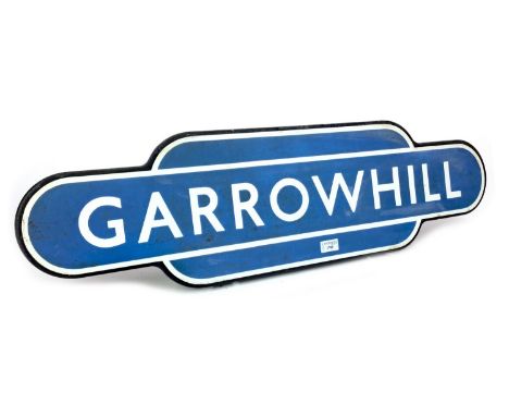 SCOTTISH RAILWAYS ENAMEL TOTEM - GARROWHILL, single sided, white lettering on a powder blue ground, 25.5cm x 92cm Garrowhill 