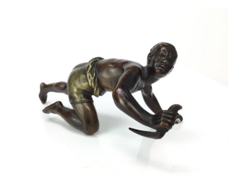 FRANZ BERGMAN, COLD PAINTED BRONZE OF A MAN, marked 'FB Patentirt' to underside, approximately 15cm long