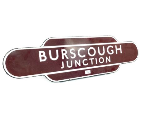 WESTERN RAILWAYS ENAMEL TOTEM - BURSCOUGH JUNCTION, single sided, white lettering on a brown ground, 26cm x 92cm Burscough Ju