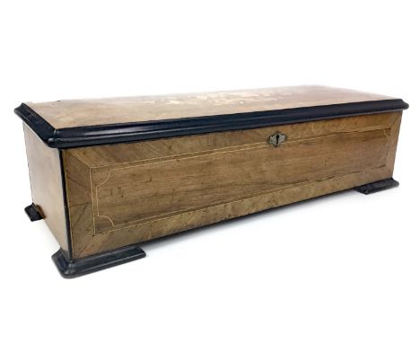 19TH CENTURY SWISS MUSICAL BOX, playing ten airs, contained in a rosewood case with floral inlaid cover, on bracket feet, 62c