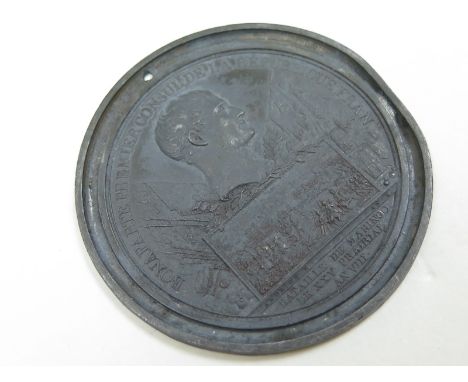 French uniface white metal plaque d.68mm of Napoleon Bonaparte as Premier Consul, commemorating the Battle of Maringo, deeply