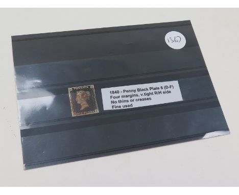 GB - 1840 Penny Black Plate 6 (D-F) four margins, v.tight R/H side, no thins or creases, fine used cat £375 (1)