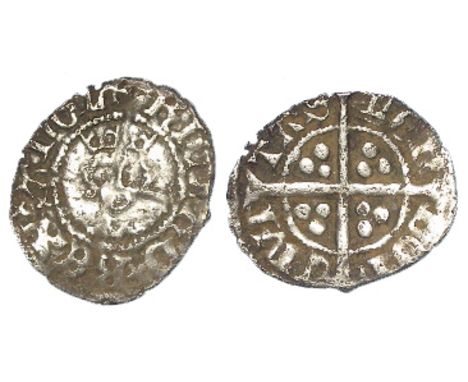 Richard II silver halfpenny, Intermediate Style, of London as LOnDOn, no marks on breast, Spink 1699, with old ticket, large 