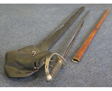 Sword - Royal Artillery 1821 patt sword in its leather field scabbard with black carry case, chape missing. Blade maker marke