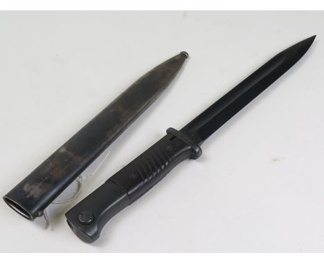 Bayonet: German Model 1884/98 3rd Reich knife bayonet. Ricasso marked P. Weyebberg & 1009 i. In its non matching blued steel 