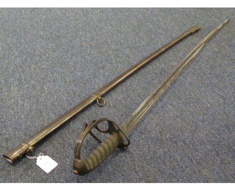 Sword: An 1821 British Pattern Light Cavalry Officers Sword. Stepped pommel, good wirebound fishskin grip. Blade 32'' ricasso