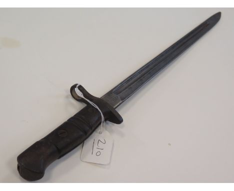 Bayonet: A P13 by Remington dated 10-16 in its steel mounted leather scabbard, with tear drop frog stud. Sound to good condit