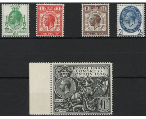 GB - KGV SG434/38 Postal Union Congress set Unmounted Mint to £1 value (this with margin) toned to reverse, light gum bend, c