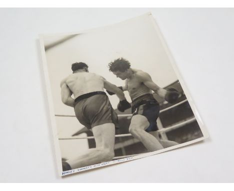 Boxing press photo at White Heart Lane Tottenham, action photo 10"x8" showing Freddie Mills v Len Harvey, open air bout (21/6