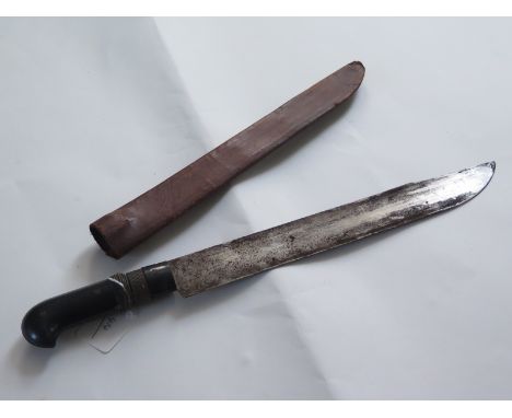 Unidentified long tribal dagger win a leather scabbard (total length approx 16.5 inches)