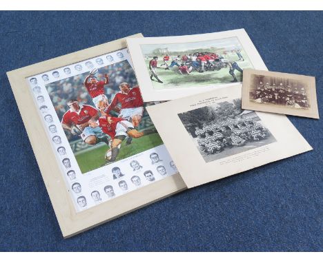 Rugby prints etc inc British Lions large Poster for 1997 Tour of South Africa 'Lions Victorious Limited Edition 51/480', also