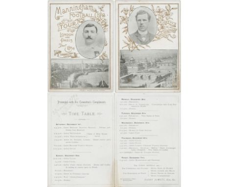 Manningham Football Club Tour programme London and Paris Decr 1894, A. Barraclough Captain. This small card programme, folded