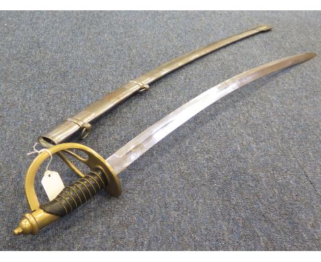 Old sword with Brass hilt, steel plain scabbard, 2 rings, blade unmarked