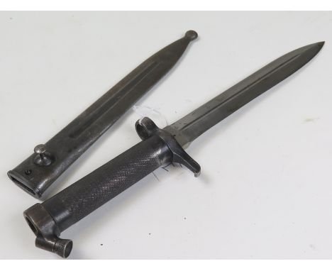 Bayonet: A Swedish 1896 knife bayonet for the Carl Gustav rifle. In its fluted steel scabbard. Good condition and well ordnan